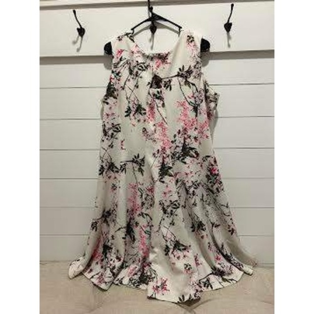 Julian Taylor New York Cherry Blossom Floral Fit Flare Dress White Pink 18W *
